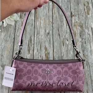 Coach Charlotte Shoulder Bag In Signature Canvas Pink Metallic Purse